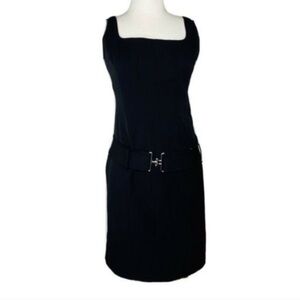 Ralph Lauren Black Sheath Drop Waist Belted Dress